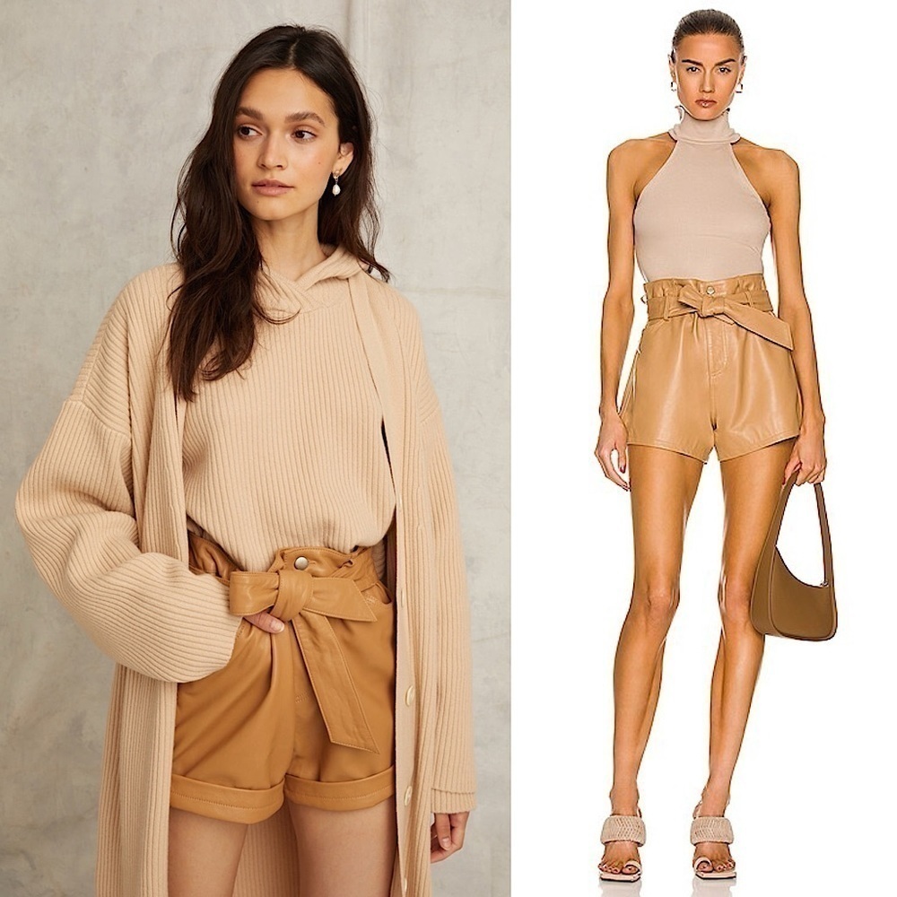 NWT MARISSA WEBB Lamb Leather High Rise Belted Paperbag Waist Boyfriend Shorts 6